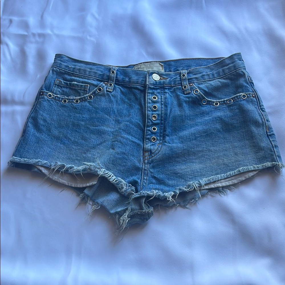 Free People Button Fly Rivet Denim Blue Women's Shorts